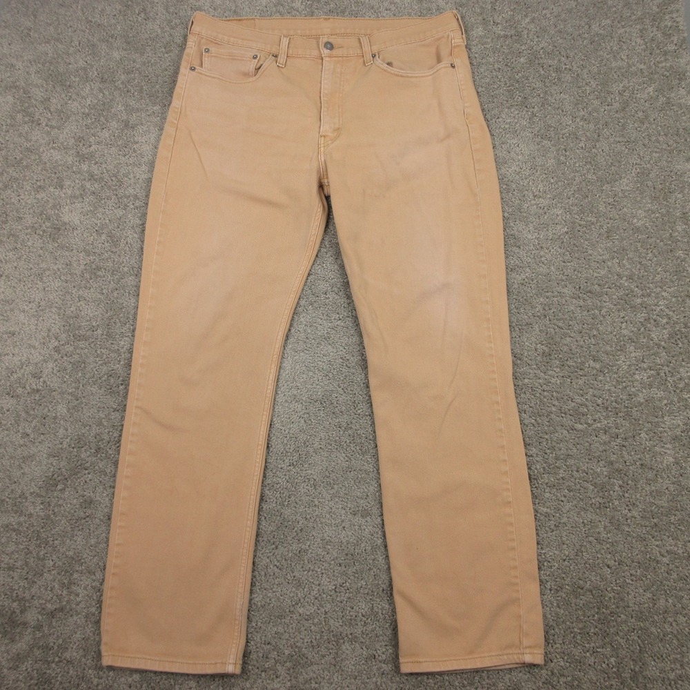 Levis Jeans Mens 36x32 Tan 514 Slim Straight Faded Zip Fly Light Denim Pant Work
